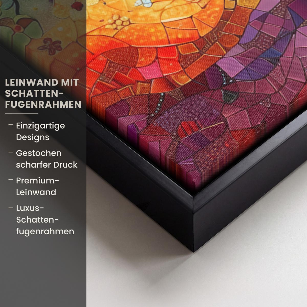 LEINWAND Bilder mit Rahmen - Kunst - Baum des Lebens - Blumen - Hippie - 70x50 - Dunkelblau, Textil (70/50cm) - MuchoWow