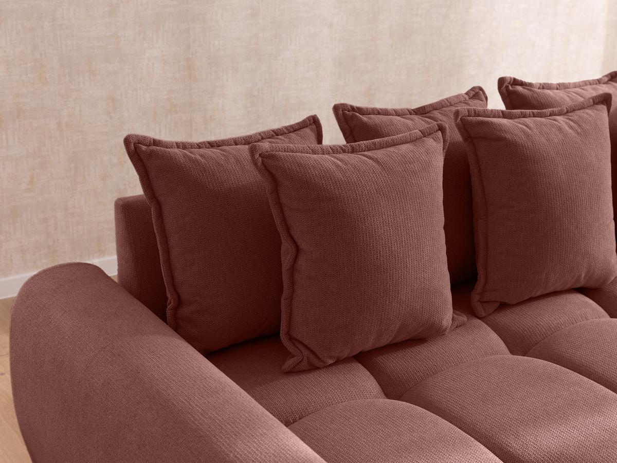 ECKSOFA Bubble mit losen Rückenkissen und Sitzfläche in Bubble-Optik aus weichem Terrakotta Strukturstoff mit schöner Sitzkomfort - Ottomane links - Terracotta/Schwarz, Holz/Kunststoff (180/306cm) - S-Style Möbel