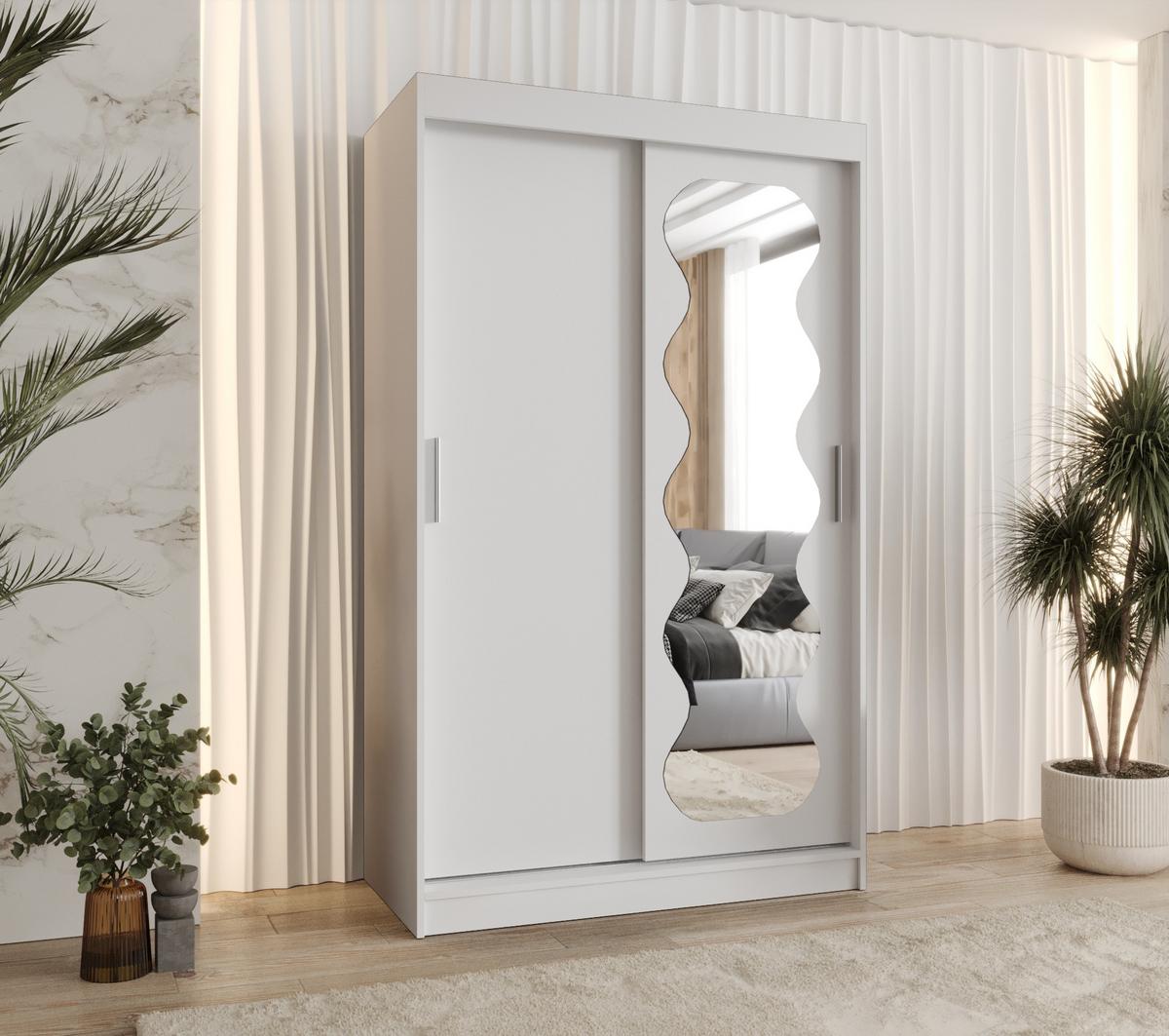 SCHIEBETÜRENSCHRANK mit Spiegel SPOTI 200/120/62 2-türig - Silberfarben/Weiß, Holz (120/200/62cm) - MÖBEL KRYSPOL
