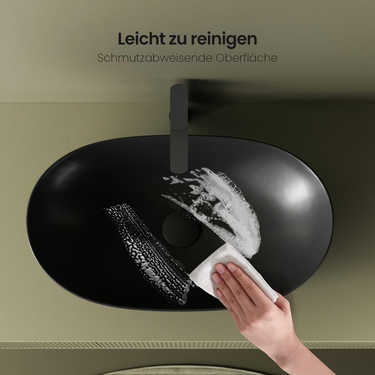 WASCHBECKEN Oval Keramik Mattschwarz 61,5 / 36 / 15,5 cm - Schwarz, Keramik (61.5/15.5/36cm) - EMKE