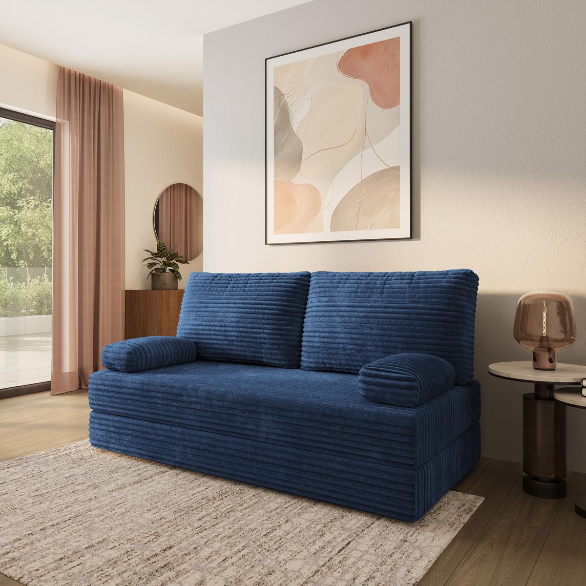 BETTSOFA SILAR aus Schaumstoff Kordstoff Blau Schlaffunktion - Blau, Textil (170/86/80cm) - MASSENO