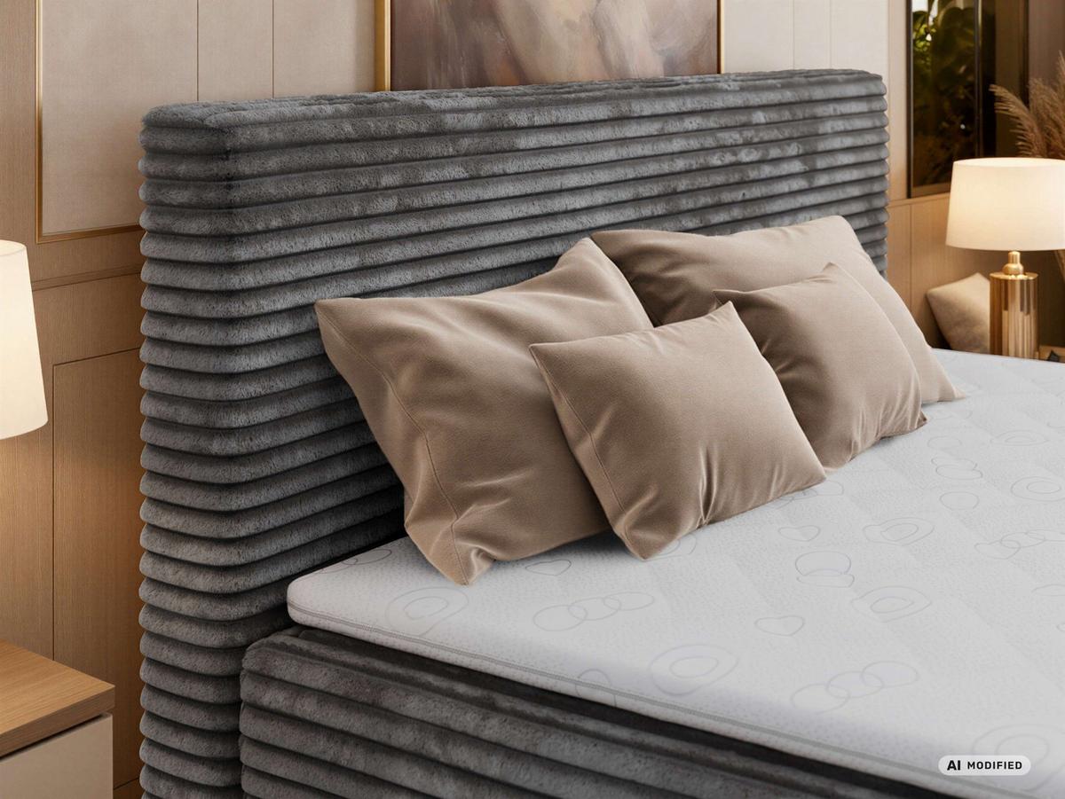 BOXBETT TILION 200/200 - Grau Cord - Topper T25 - H3 - Schwarz/Grau, Kunststoff/Textil (200/200cm) - MKS