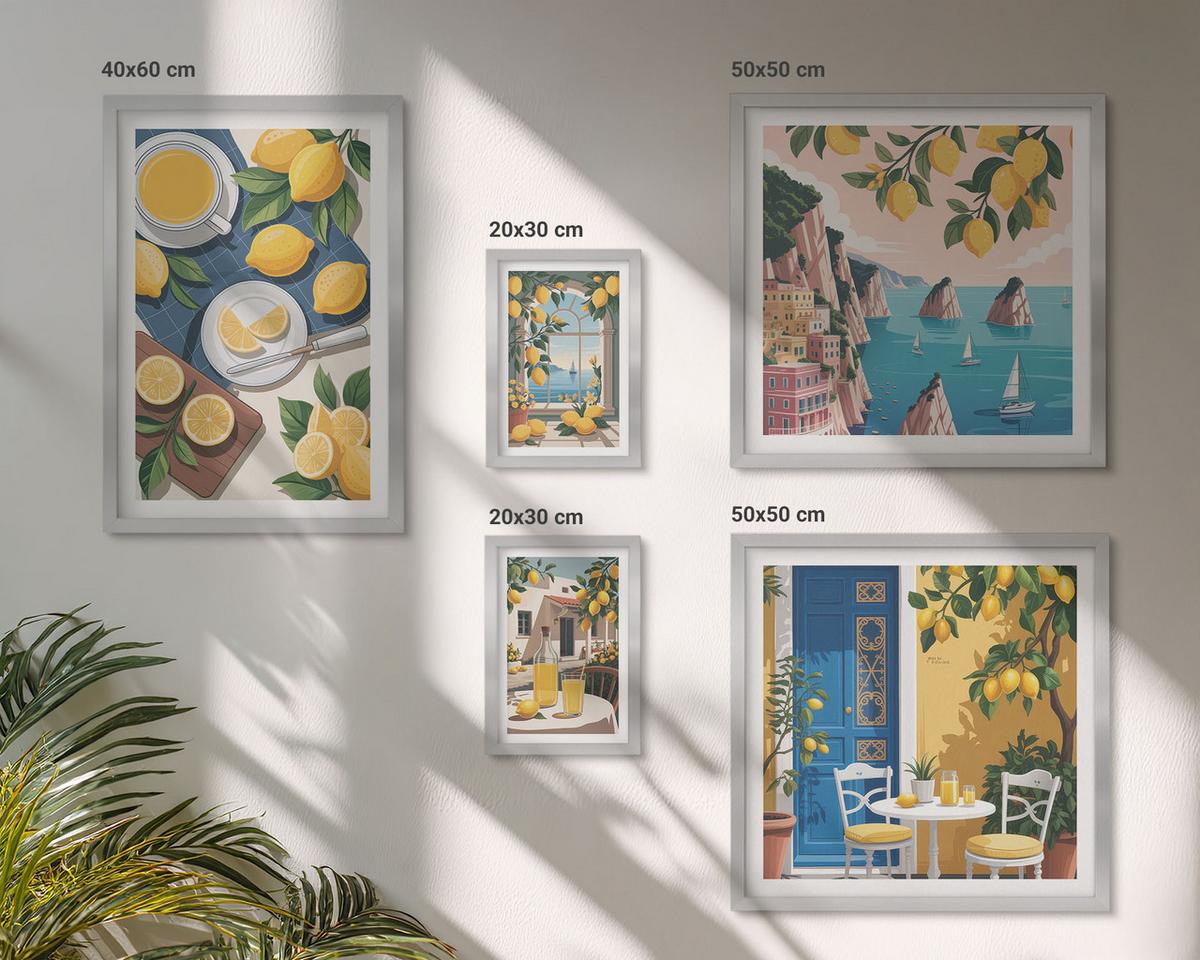 BILDER SET 5er Set - 50x50 cm & 20x30 cm & 40x60 cm Silberner Rahmen - Berge, rosa Himmel, Wasser, Sukkulente - Silberfarben, Kunststoff (40/60cm) - TULUP