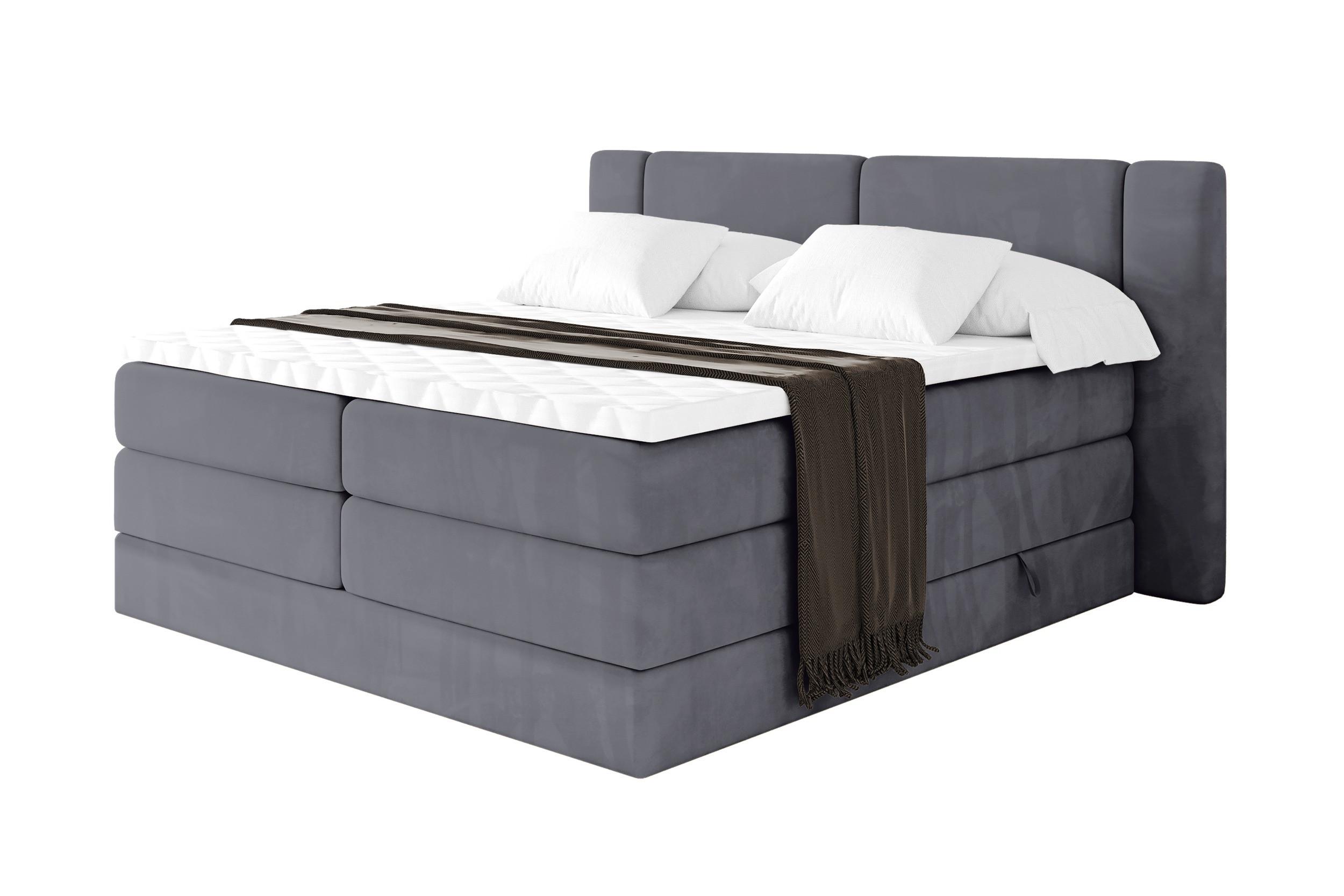 BOXSPRINGBETT mit Matratze H3/H4 - EVON KING - 140x200 cm Dunkelgrau - Dunkelgrau, Holzwerkstoff (140/200cm) - ALTDECOR