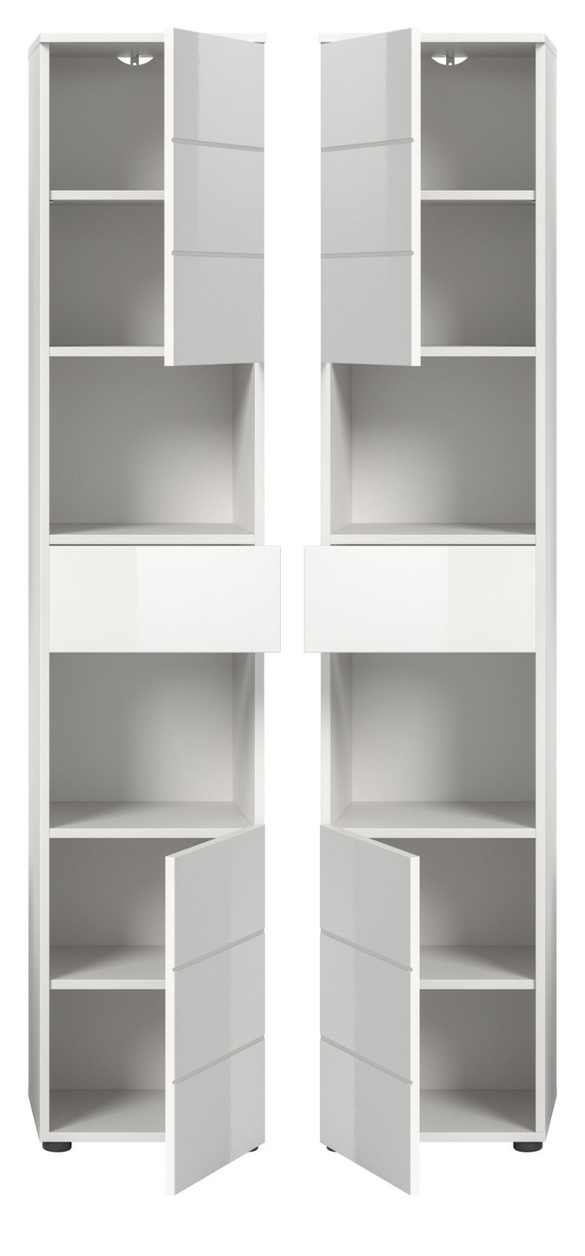 BADSCHRANK weiß Hochglanz 38 x 190 cm, Hochschrank mit viel Stauraum - Weiß Hochglanz/Schwarz, Holzwerkstoff/Kunststoff (38/190/34cm) - Inn.Furn