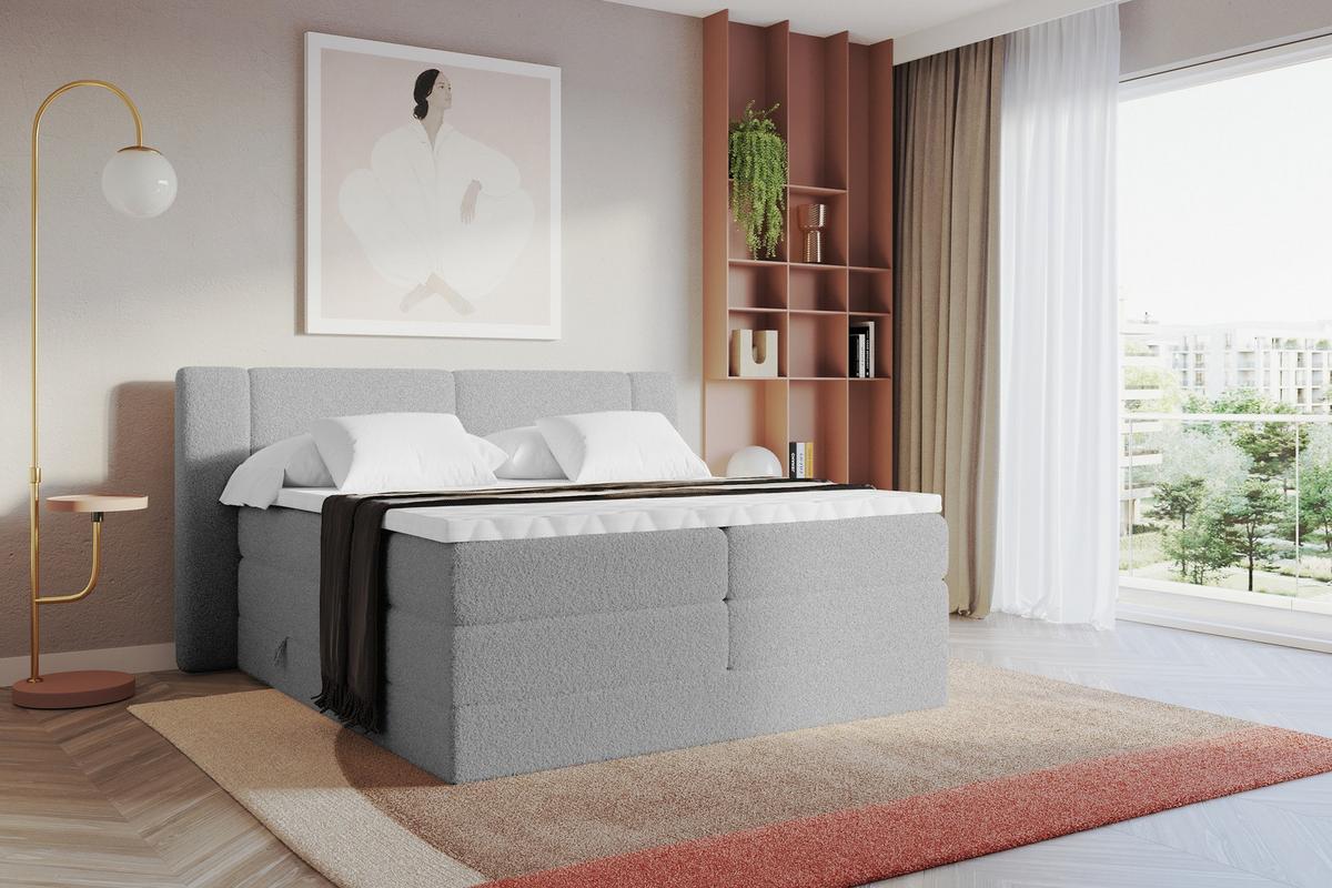BOXSPRINGBETT mit Matratze H3/H4 - EVON KING - 180x200 cm Hellgrau - Hellgrau, Holzwerkstoff (180/200cm) - ALTDECOR
