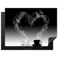HERDABDECKPLATTE Kaffee - Herz - Schwarz und weiß - Tassen Induktionsmatte 71x52 cm - Weiß, Kunststoff (71/52/0.2cm) - MuchoWow