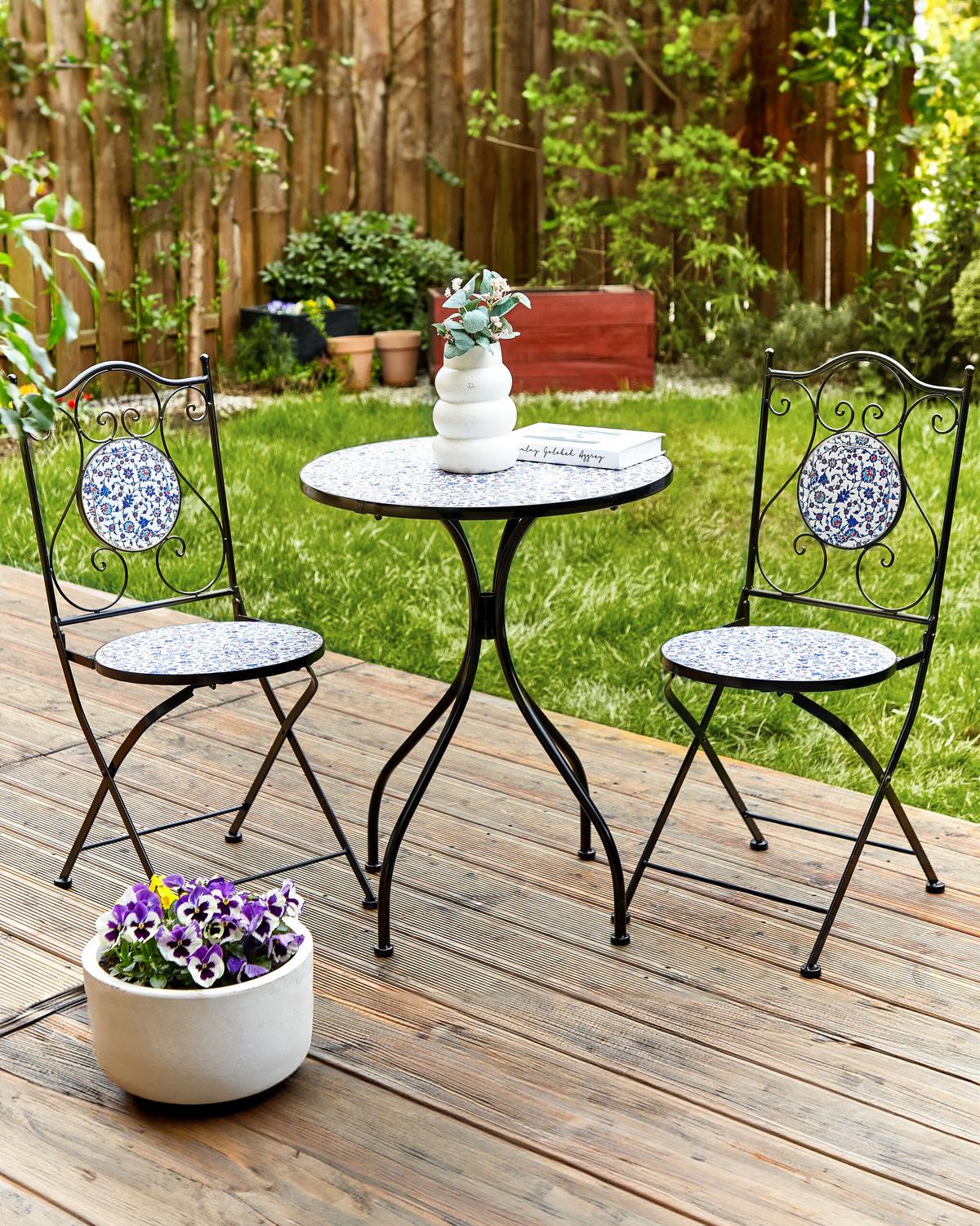 GARTENSTUHL 2er-Set Metall Schwarz Camprena - Blau/Schwarz, Metall (40/90/45cm) - Beliani