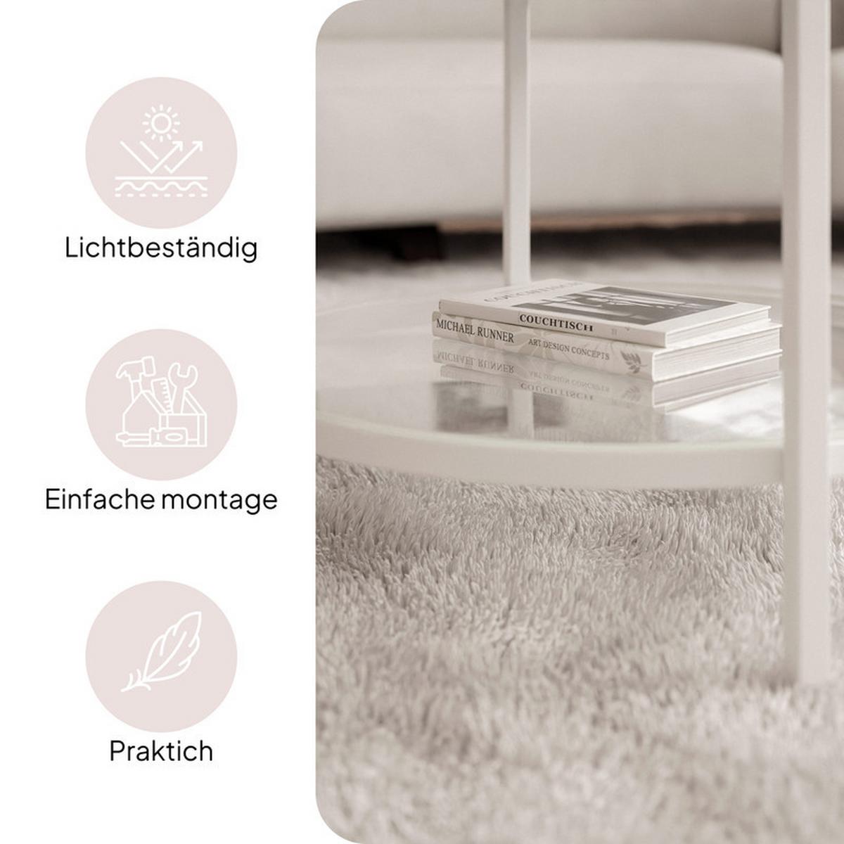 COUCHTISCH CANDY 60/42 cm runden, Weiß / Artisan-Eiche - Eiche Artisan/Weiß, Glas/Metall (60/60/42cm) - Idohome