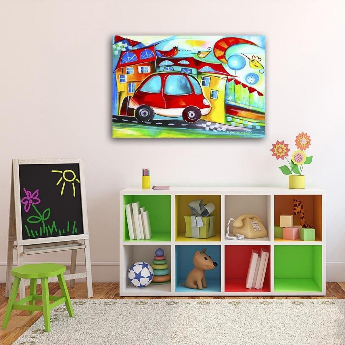 LEINWANDBILD Rotes Auto 100x70cm - Multicolor, Textil (100/70cm) - Feeby