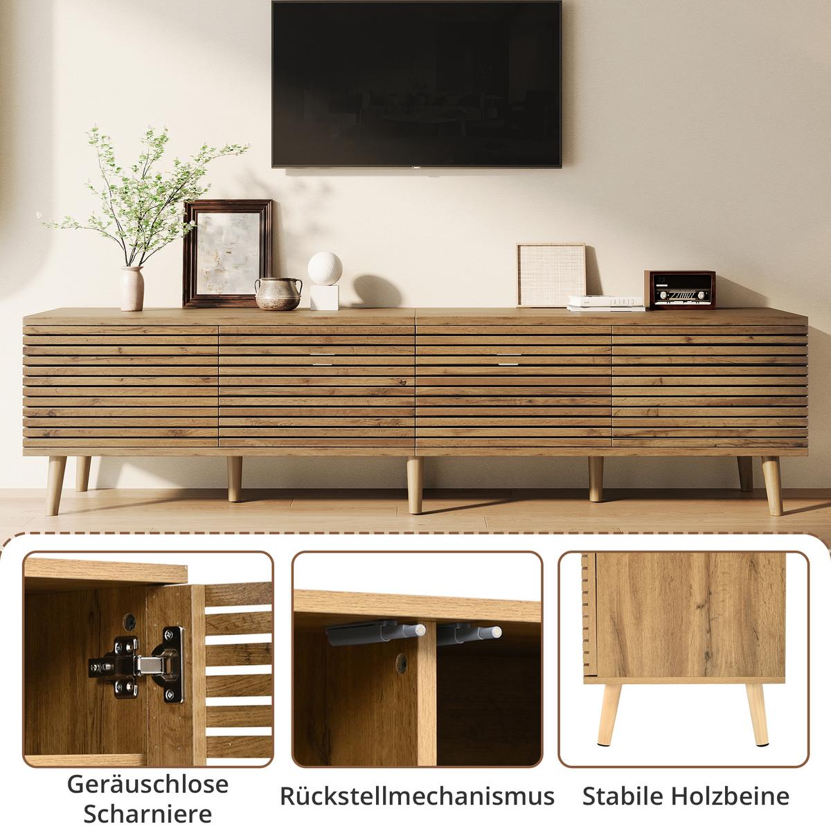 TV-LOWBOARD Holzoptik 180cm mit 4 Lamellentüren für TVs bis 75 Zoll - Naturfarben, Holzwerkstoff (180/46/40cm) - Urban Meuble