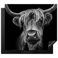 HERDABDECKPLATTE Schottischer Highlander - Hörner - Schwarz - Weiß - Kuh - Wild - Tiere Abdeckung Ceranfeld 58.3x51.3 cm - Schwarz, Kunststoff (58.3/51.3/0.2cm) - MuchoWow