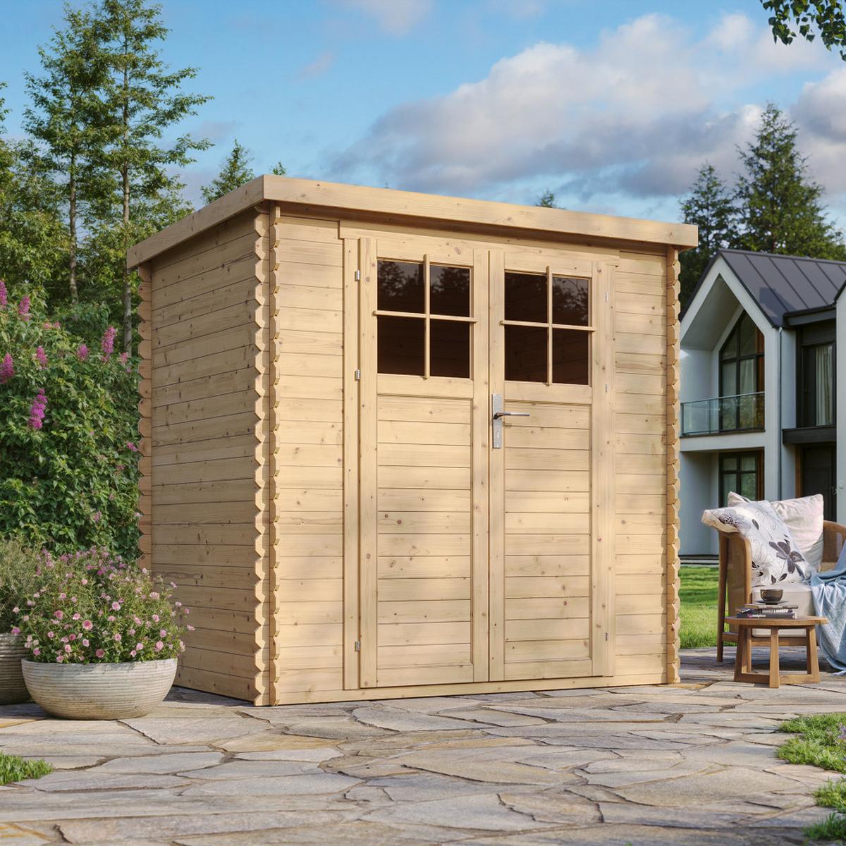 HOLZ-GARTENHAUS mit hochwertige abschließbare Tür - 2,22 m2 - M311F - Beige, Holz (204/200/142cm) - Timbela