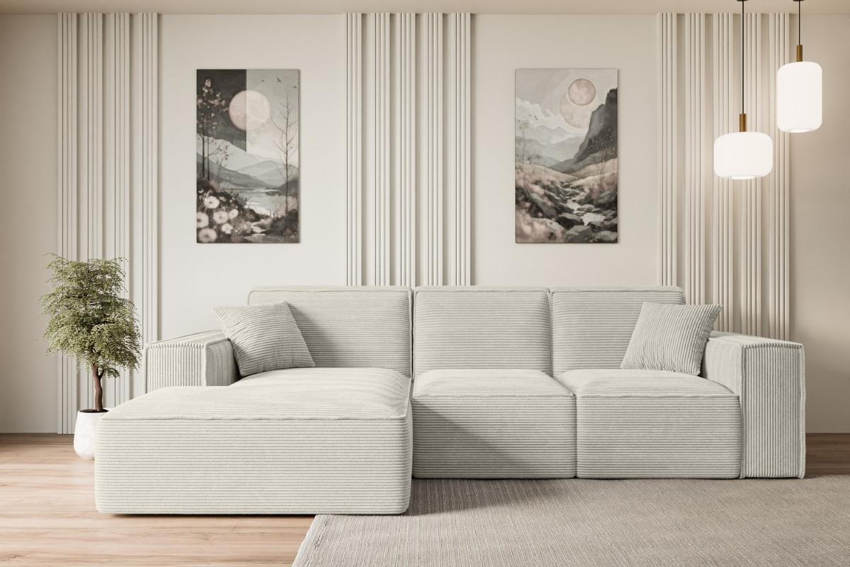 ECKSOFA Ottomane Links SERRA-L - 266x169x80 cm Creme Cord - Hellgrau/Creme, Holzwerkstoff/Kunststoff (165/266cm) - ALTDECOR