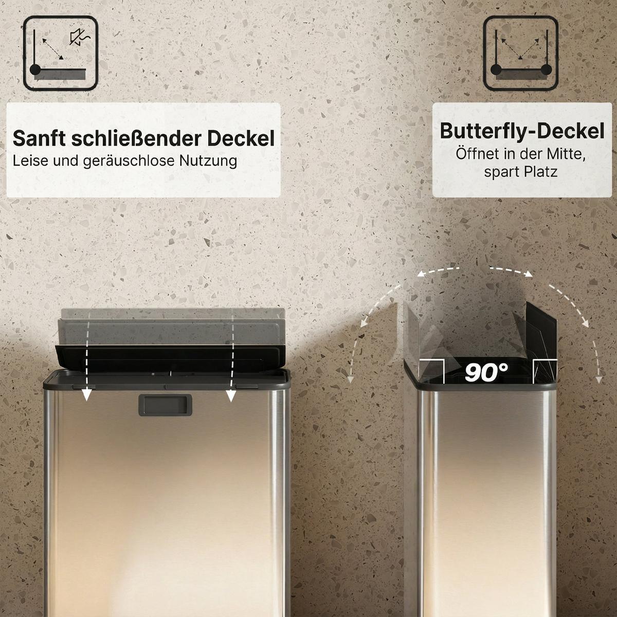 KÜCHENMÜLLEIMER Edelstahl Silber - Silberfarben, Metall (30/67/53.4cm) - HOMCOM