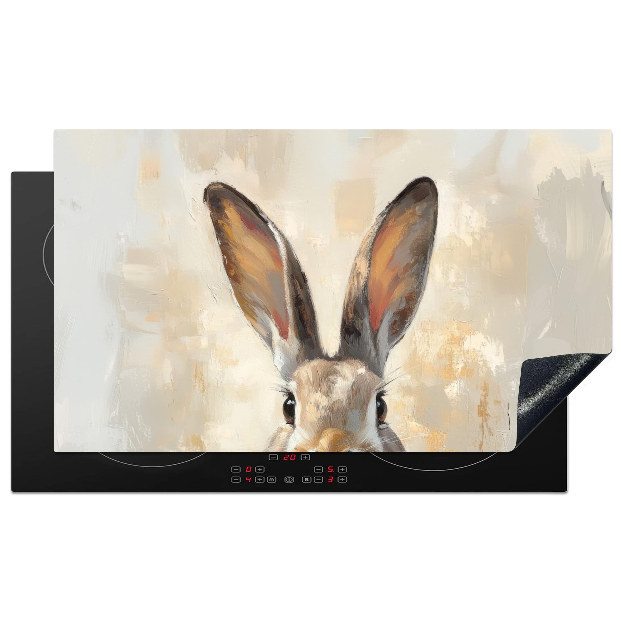 HERDABDECKPLATTE Hase - Ohren - Braun Induktionsschutz 91.6x52.7 cm - Beige, Kunststoff (91.6/52.7/0.2cm) - MuchoWow