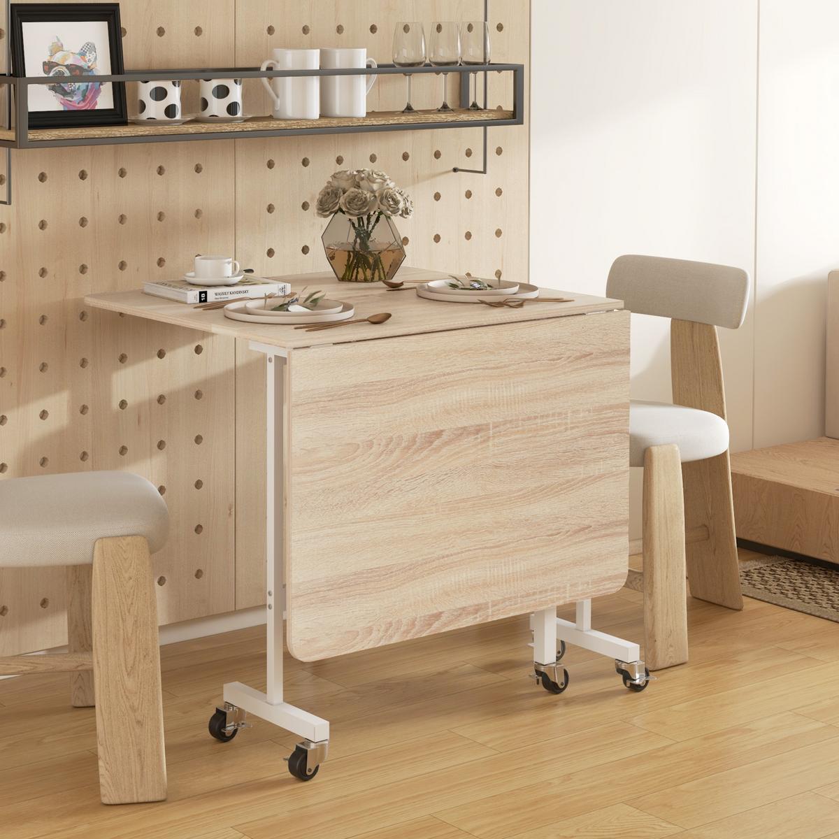 ESSTISCH, Küchentisch mit Rollen, Klapptisch für 4-6 Personen, für Küche, Eiche - Eichefarben/Schwarz, Holzwerkstoff/Metall (120/80/73cm) - HOMCOM