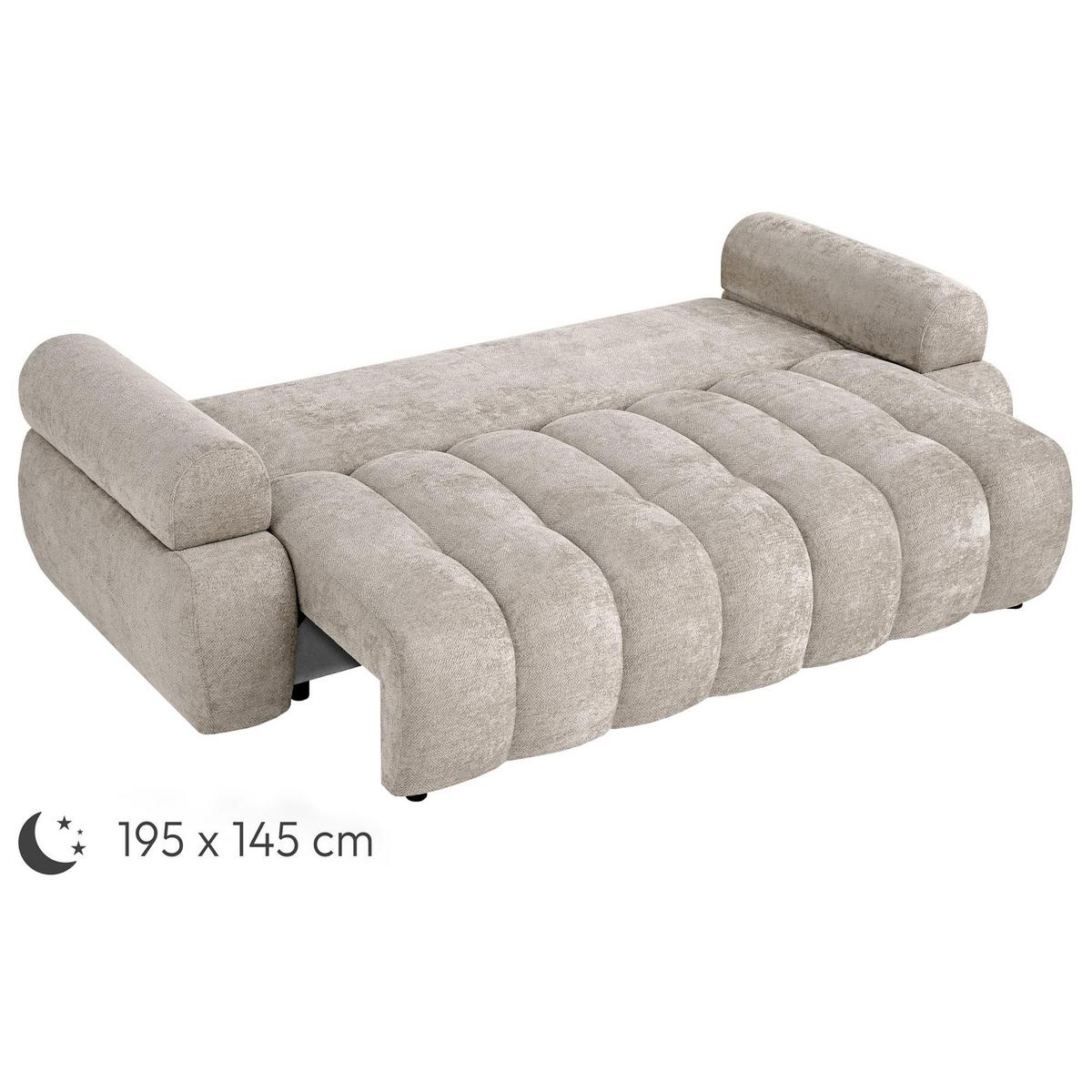 SCHLAFSOFA Mavi 3-Sitzer mit Schlaffunktion, Bettsofa Schlafcouch 195x145 cm, Beige - Beige, Textil (255/100/110cm) - Beautysofa