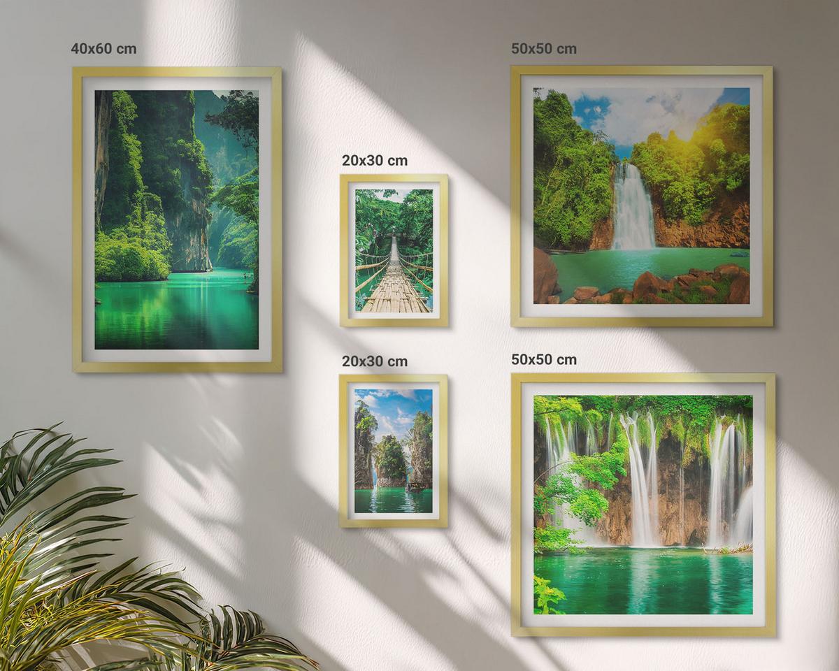 BILDER SET 5er Set - 50x50 cm & 20x30 cm & 40x60 cm Goldrahmen - See, Berge, Boote, Ferienhaus - Goldfarben, Kunststoff (40/60cm) - TULUP