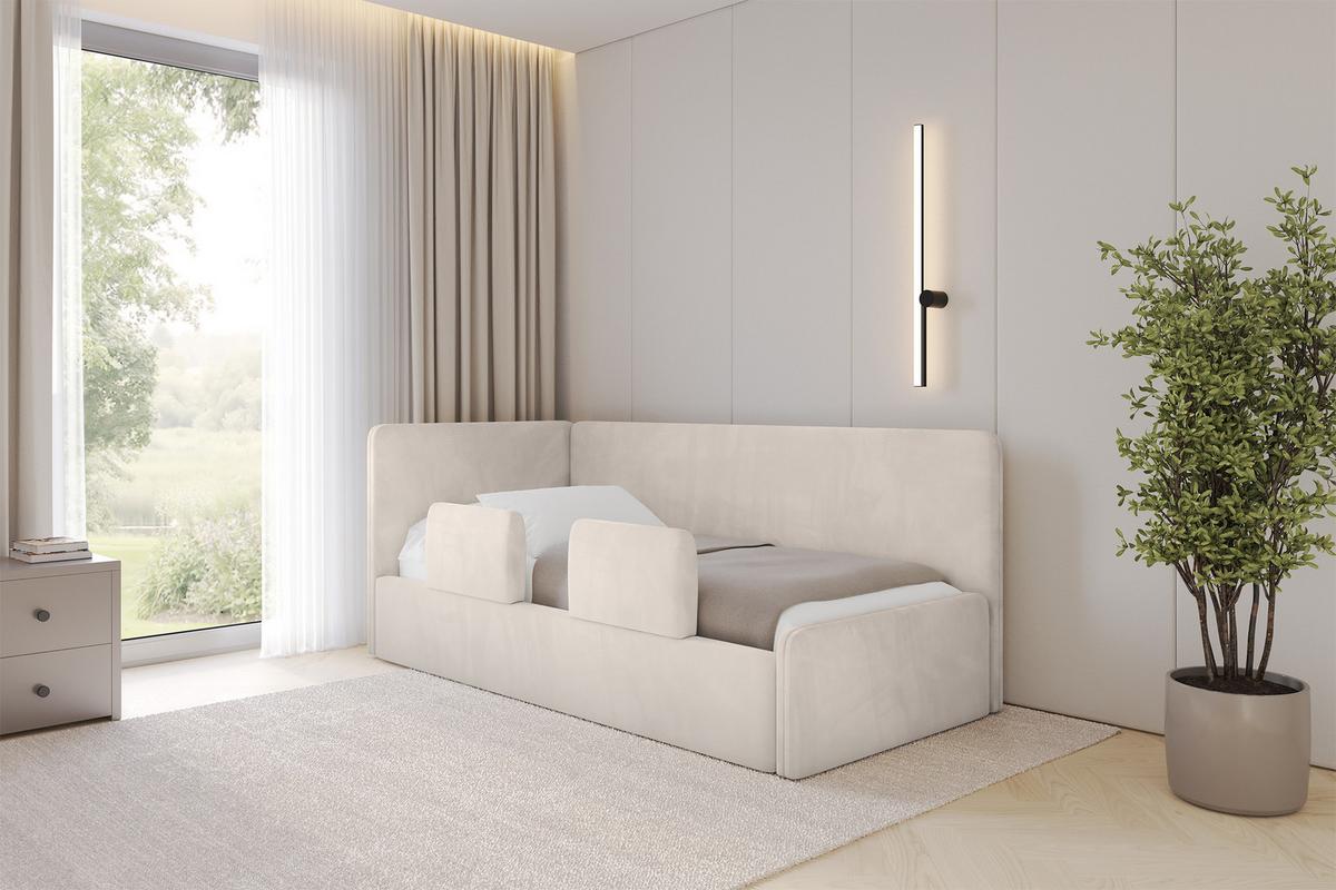 EINZELLBETT Jugendbett mit Bettkasten und Matratze H3/H4, Rechts - NORY 90x200 Beige - Sandfarben, Holzwerkstoff/Textil (90/200cm) - ALTDECOR