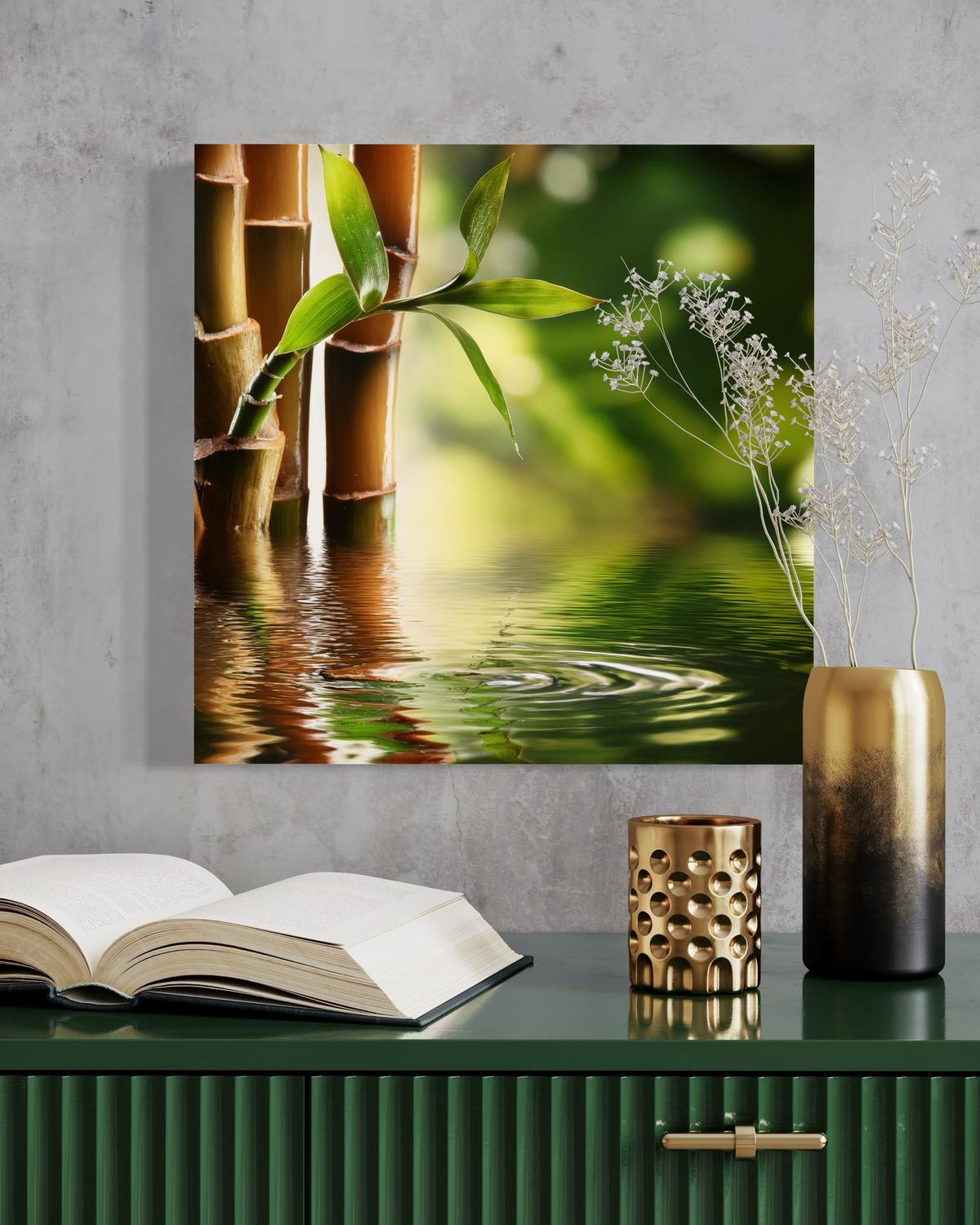 WANDBILD zen bambus - Grün, Textil (30/30cm) - Feeby