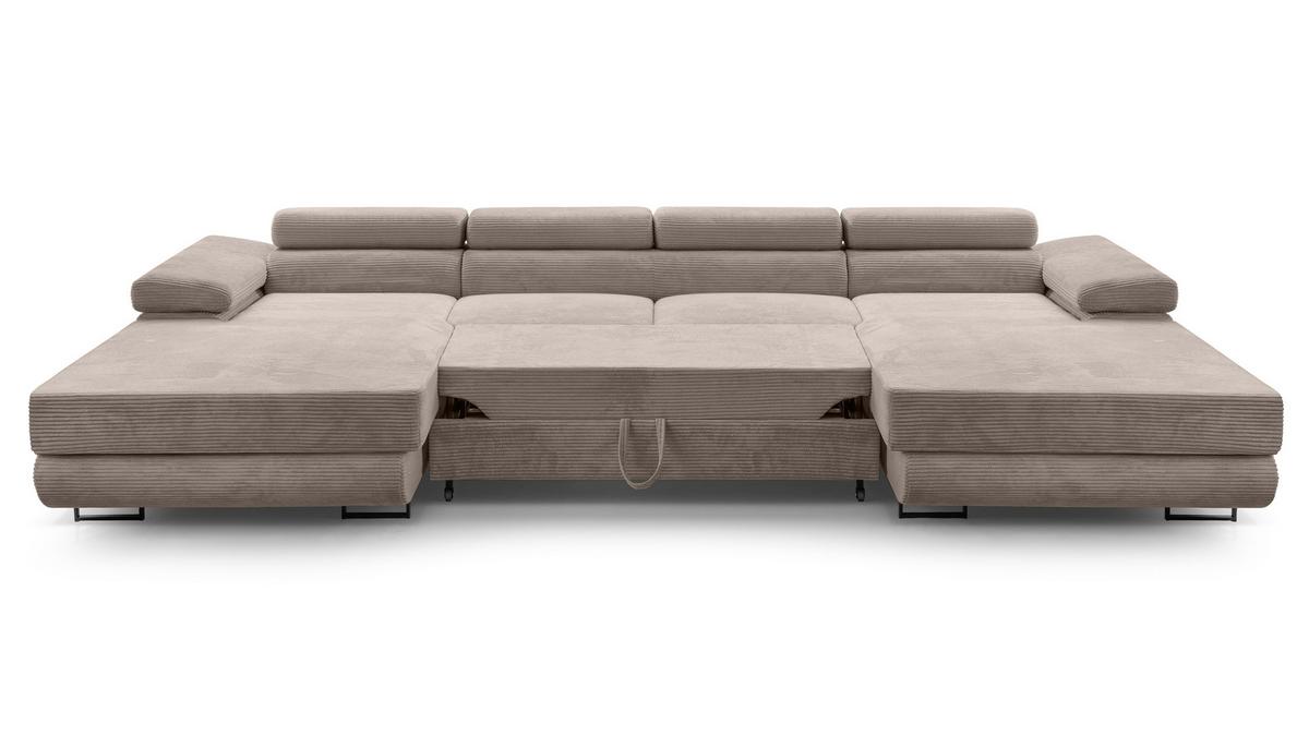 WOHNLANDSCHAFT Arborio Beige 352/202/90 cm mit Schlaffunktion - Beige/Schwarz, Textil/Metall (352/90/202cm) - AX Living
