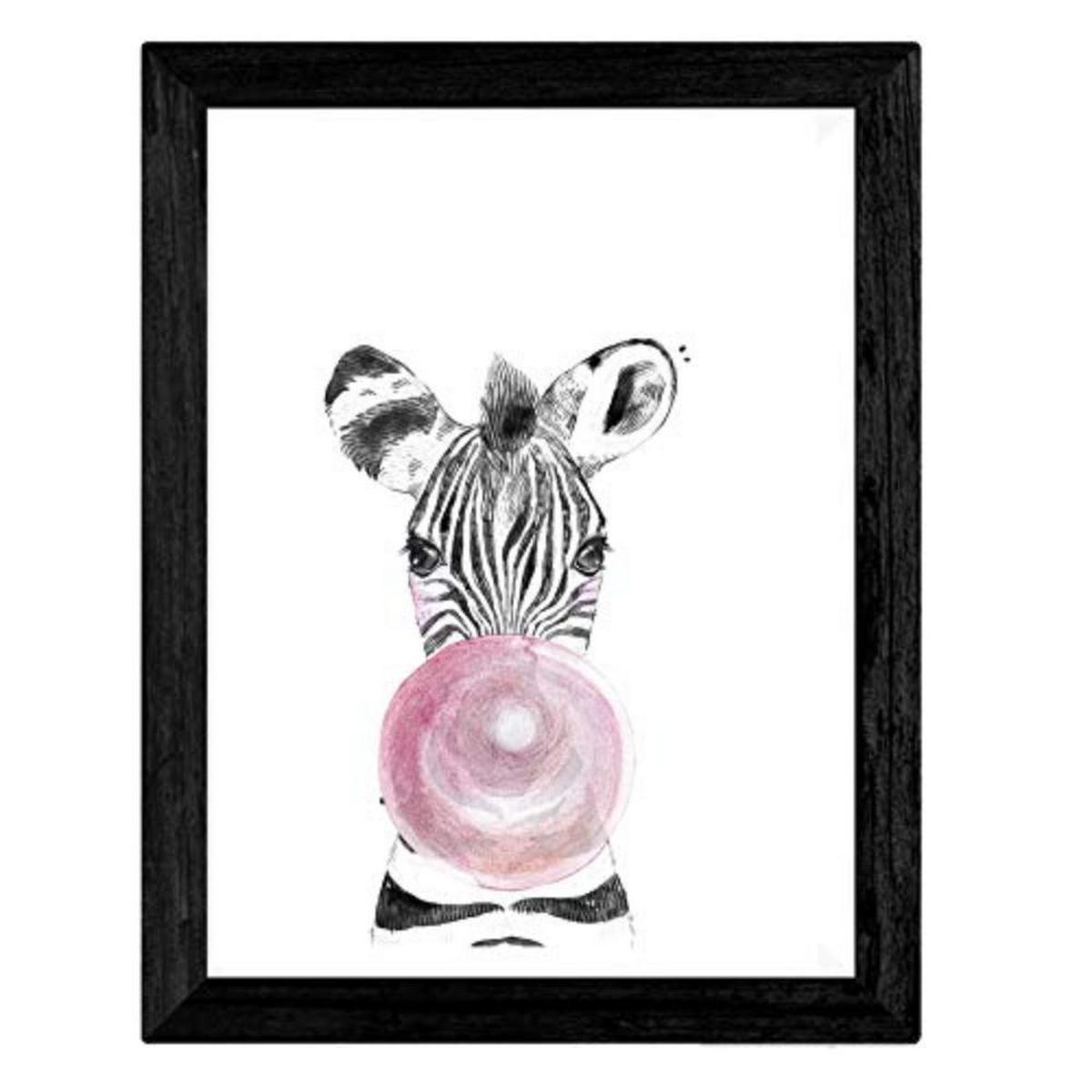 POSTER Set mit 4 Kinder Tiere mit rosa Kaugumm A4 Rahmenlos - Klar, Papier (29.7/3cm) - Nacnic