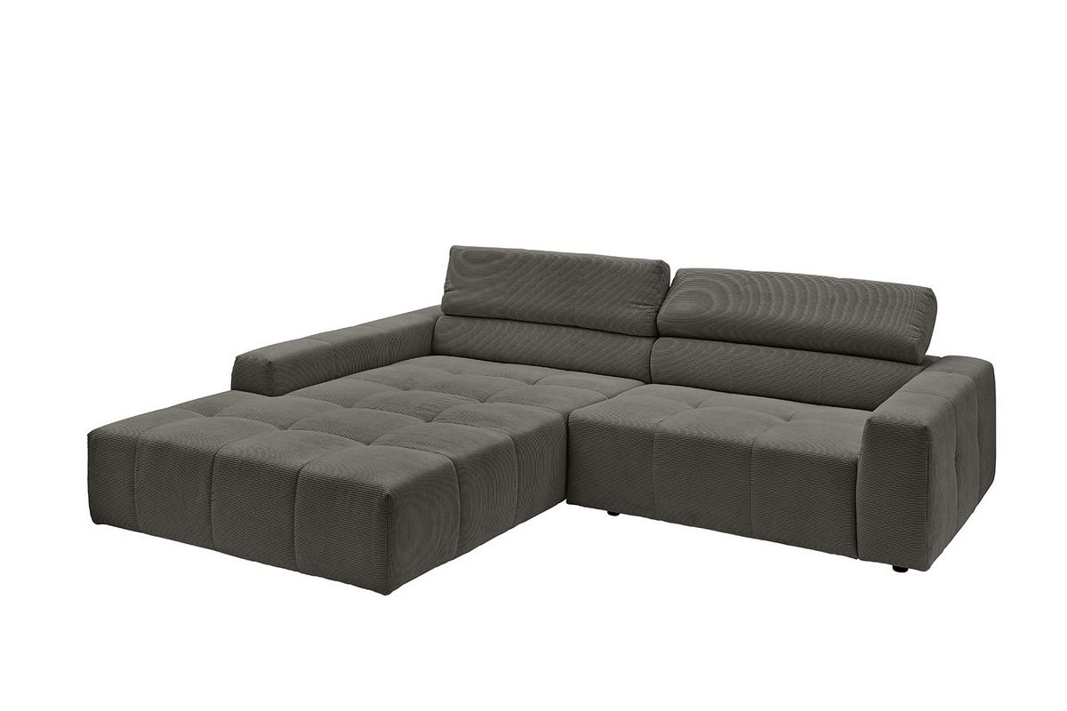 ECKSOFA MIT MOTORISCHEM SITZVORZUG RENO Anthrazit Cord Relaxfunktion - Anthrazit/Schwarz, Kunststoff/Textil (258/217cm) - KAWOLA