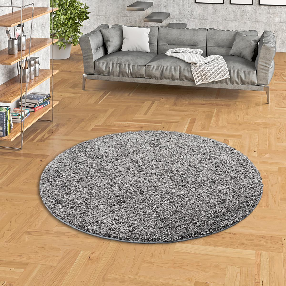 LUXUS HOCHFLOR LANGFLOR TEPPICH MILANO RUND - Grau, Textil (160/160cm) - Snapstyle