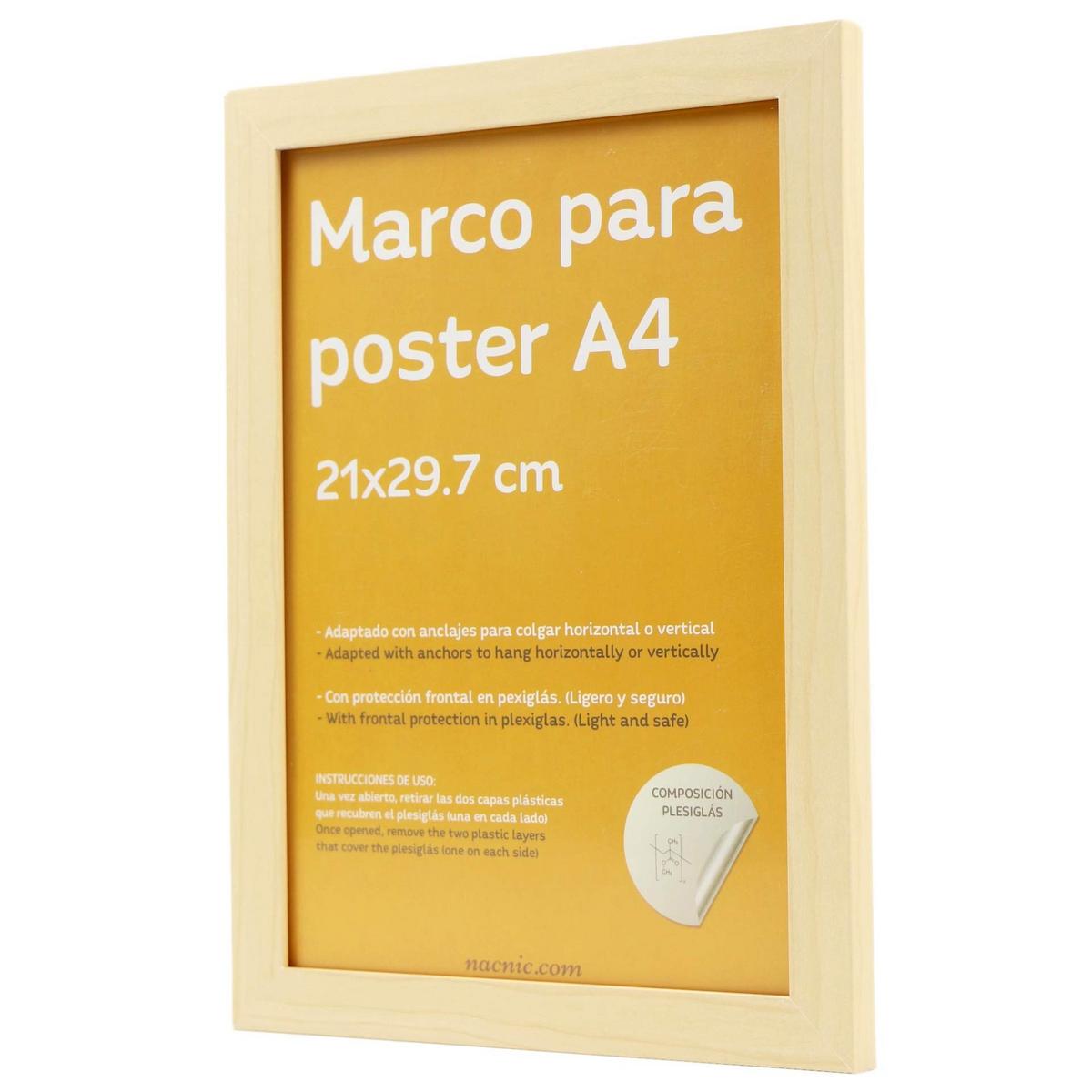RAHMEN aus MDF und Acrylglas Schutz und Aussteller für Fotografien, Bilder, Poster, Gemälde, Dekoration für Haus Farbe Hellholz A4 - Beige, Holz (21/3cm) - Nacnic