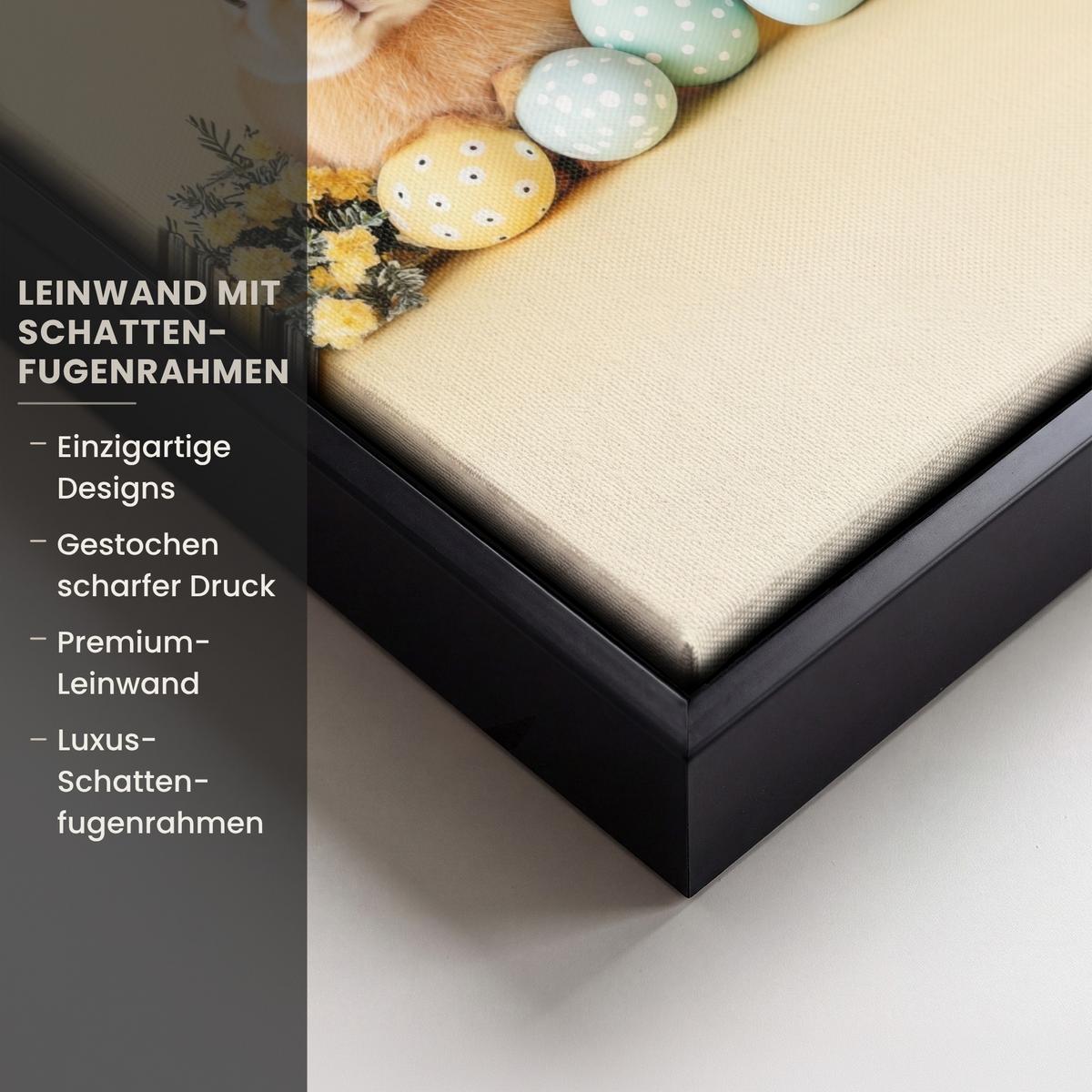 LEINWAND Bilder mit Rahmen - Eier - Kaninchen - Pastellfarbtöne - 20x30 - Hellgelb, Textil (20/30cm) - MuchoWow