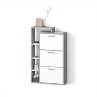 SCHUHKIPPER Ortello Weiß/Beton 80 x 128.3 cm mit 3 Fächern - Weiß/Grau, Holzwerkstoff (80/128.3/24.2cm) - Livinity®
