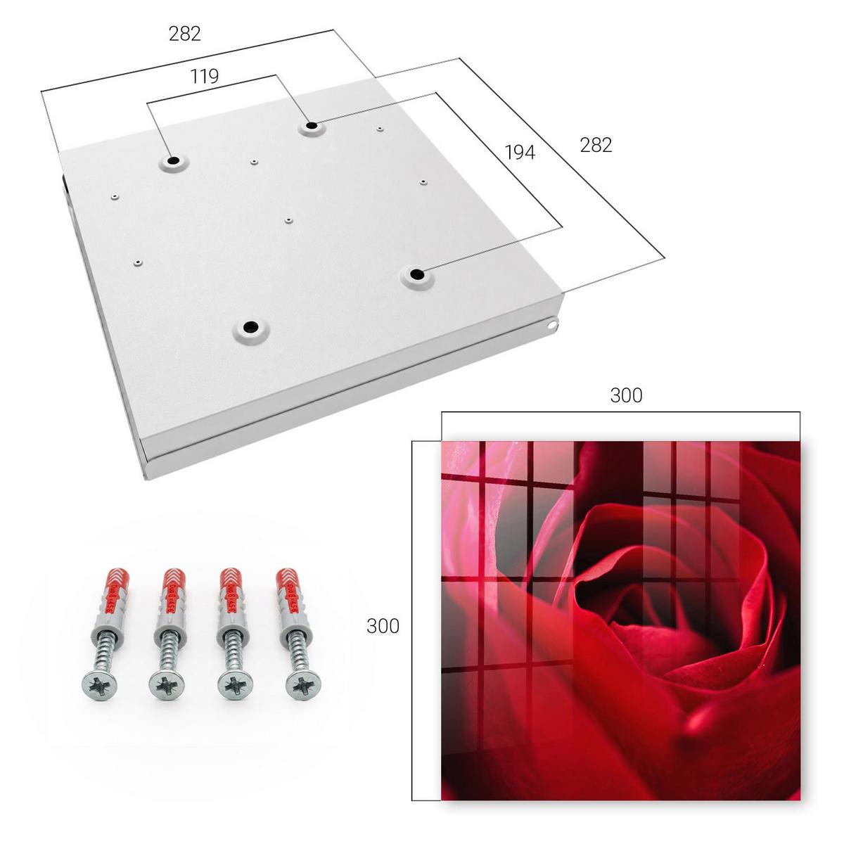 SCHLÜSSELBOX Weiß 30x30 cm – Türöffnung nach rechts - Rose (Nahaufnahme) - Rot, Metall (30/30/5cm) - TULUP