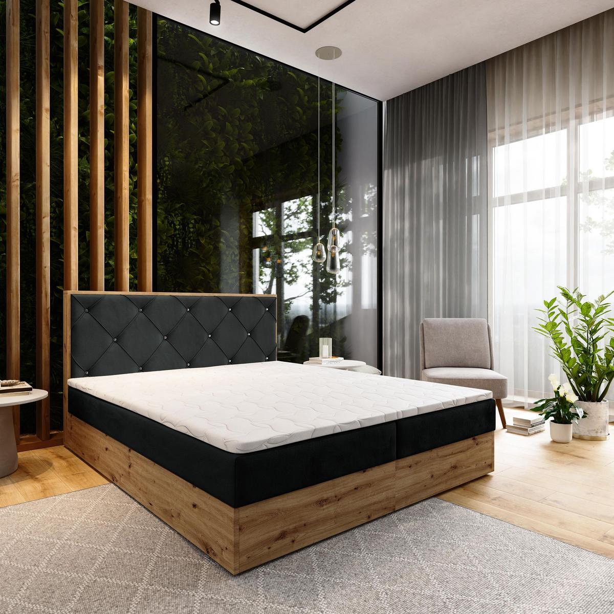 BOXBETT FOSCO 160x200 cm mit Matratze und Topper - Schwarz - Schwarz, Holz (160/200cm) - MASSENO