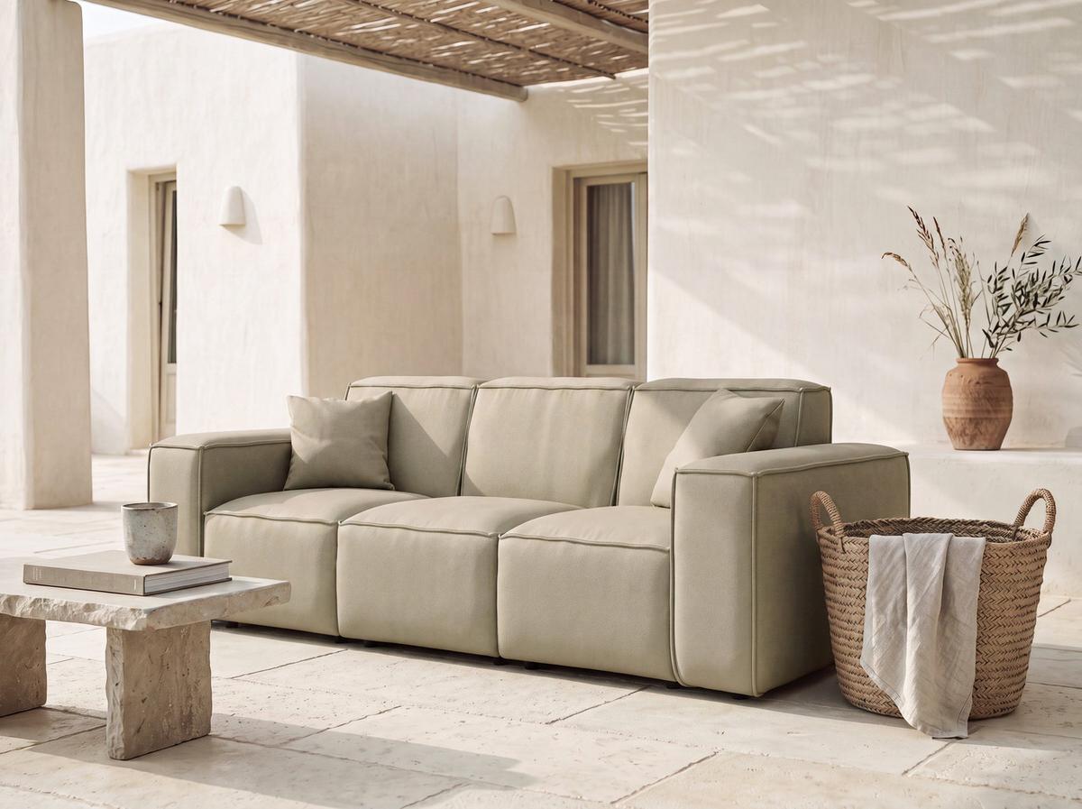 GARTENSOFA Lorento Outdoor 3-Sitzer, Taupe Beige Kunstleder 251/73/92 cm - Taupe/Beige, Textil (251/73/92cm) - WFL GROUP