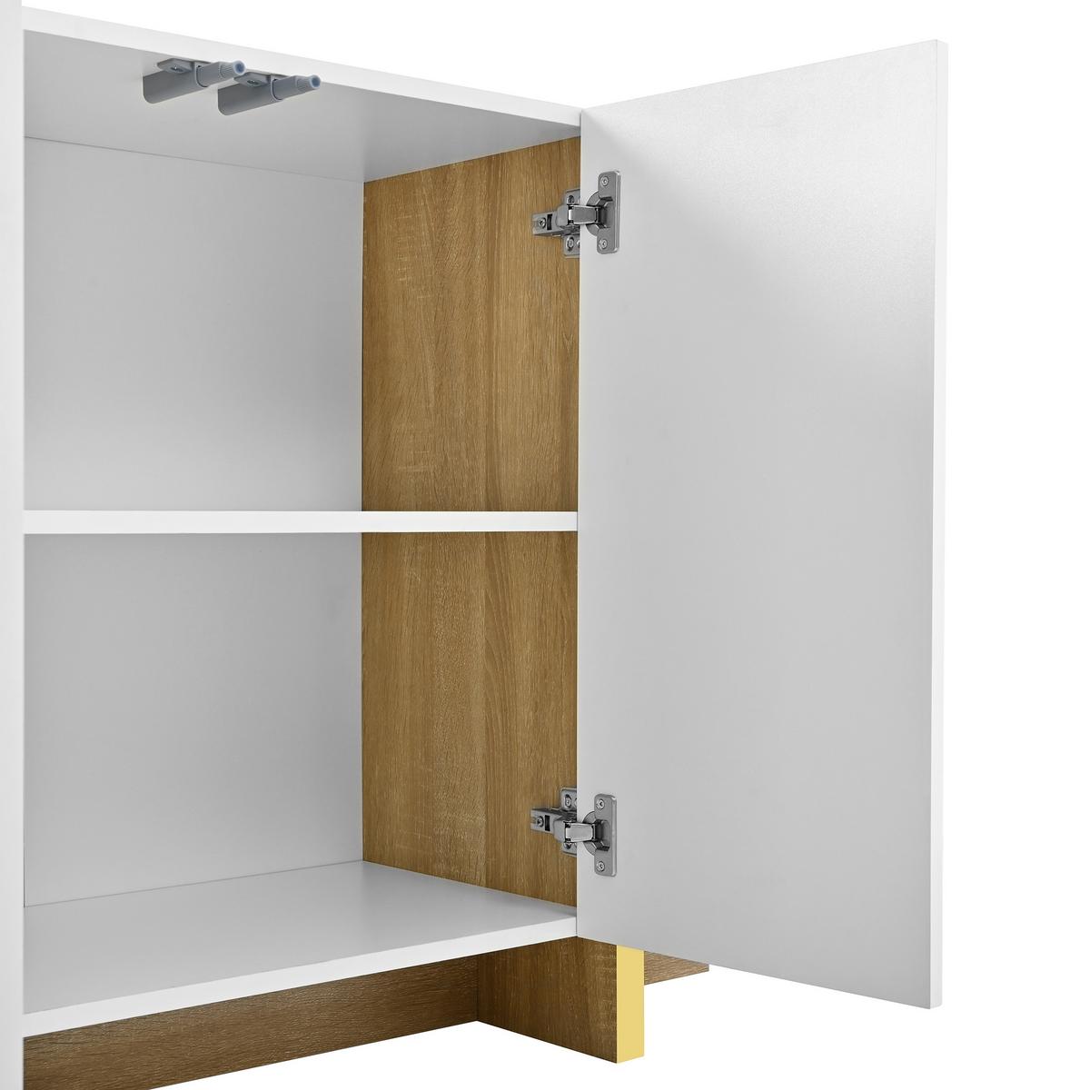 SIDEBOARD Weiß 140cm Rillenfront mit 3 Türen 3 Schubladen & Gold-Details - Weiß, Holzwerkstoff (140/75/36cm) - Urban Meuble