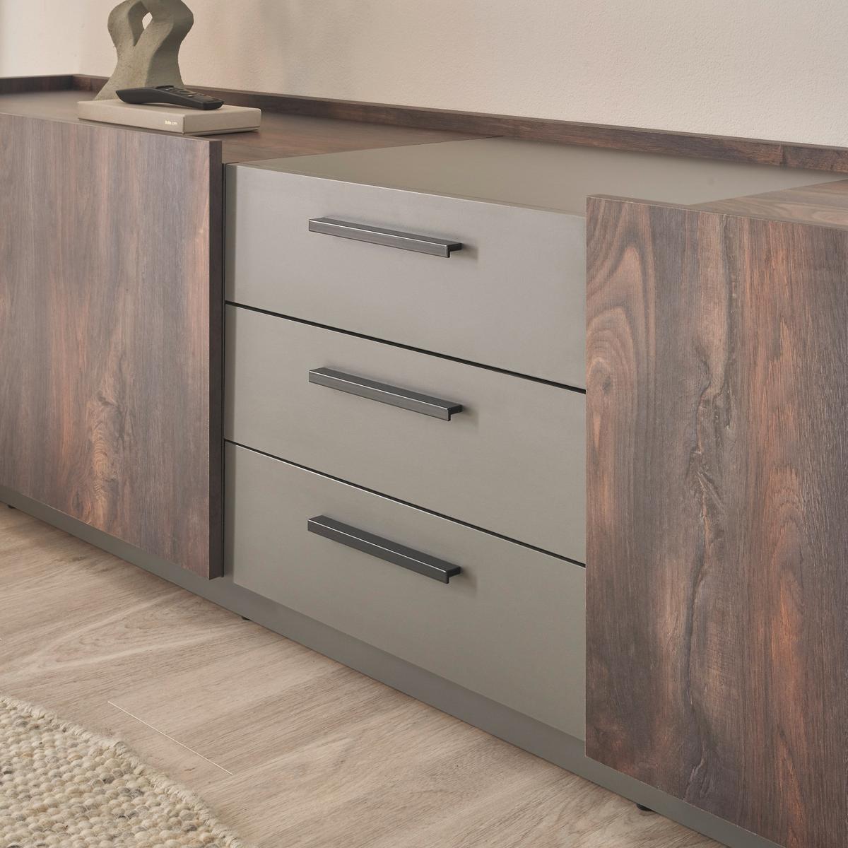 TV-LOWBOARD Thermo Eiche, grau, XL TV Unterteil mit Soft-Close 200 cm - Eichefarben/Schwarz, Holzwerkstoff/Kunststoff (200/50/45cm) - Furn.Design