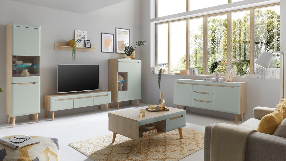 SIDEBOARD Pistazie grün, Eiche, skandinavisch 107 cm, Kommode mit Soft-Close - Eichefarben/Pastellgrün, Holz/Holzwerkstoff (107/83/40cm) - Furn.Design
