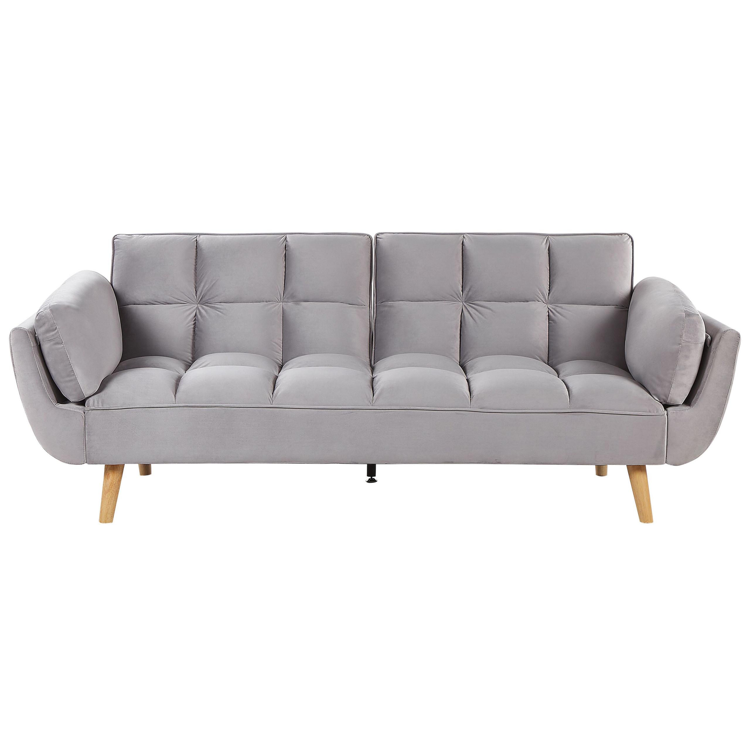 3-SITZER-SCHLAFSOFA Samtstoff Hellgrau Asby - Hellgrau, Textil (218/82/83cm) - Beliani