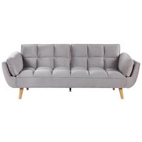 3-SITZER-SCHLAFSOFA Samtstoff Hellgrau Asby - Hellgrau, Textil (218/82/83cm) - Beliani