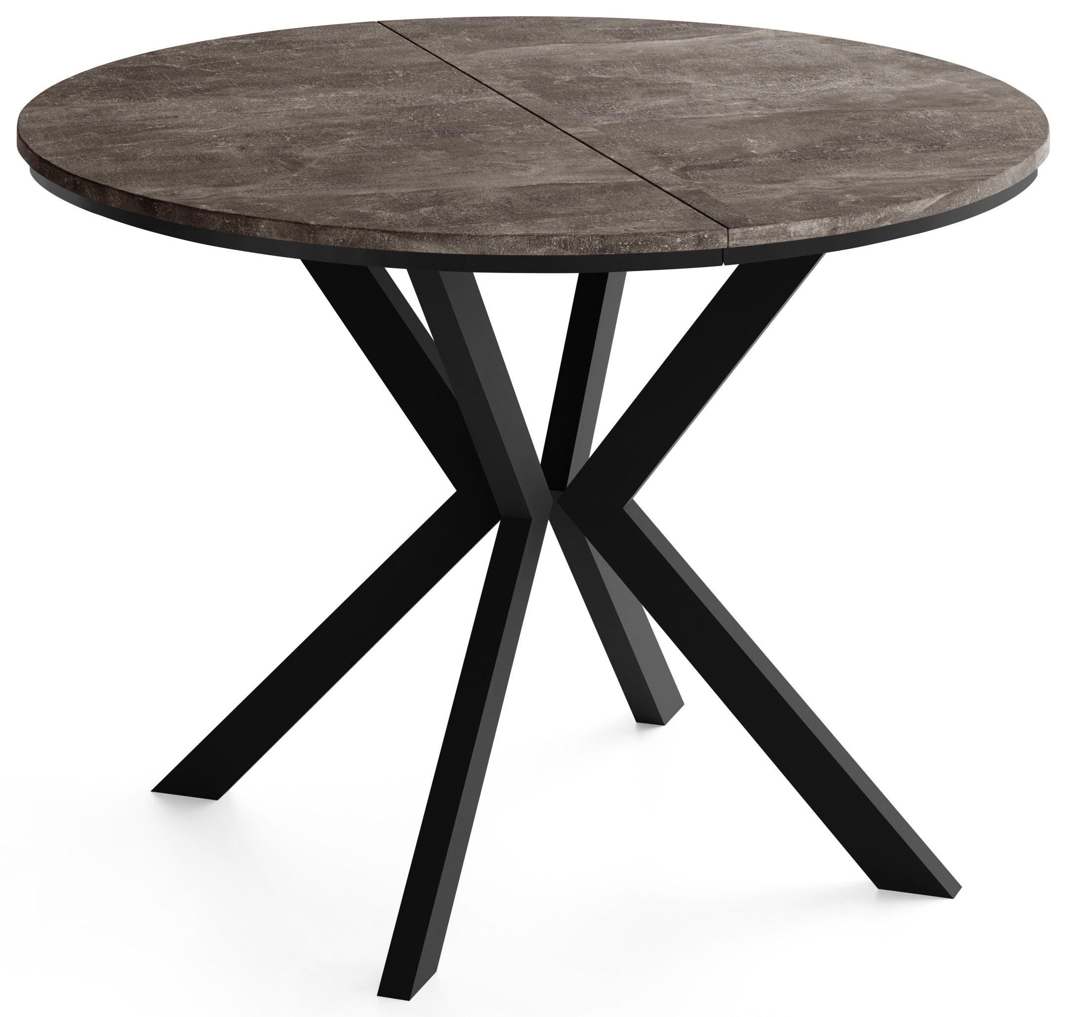 ESSTISCH Valio rund oval ausziehbar verlängerbar mit schwarzen Metallbeinen, Beton Dunkelgrau 100-140/100/76 cm - Dunkelgrau/Schwarz, Holzwerkstoff/Metall (100/140/76cm) - WFL GROUP