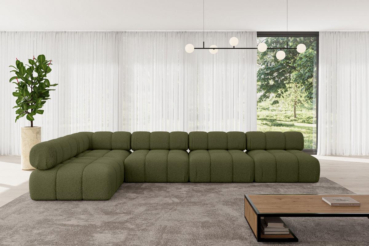 ECKSOFA modulares Sofa Samaro-L3 - 380x190x70 cm Grün Bouclé - Grün, Holzwerkstoff/Textil (380/190cm) - ALTDECOR