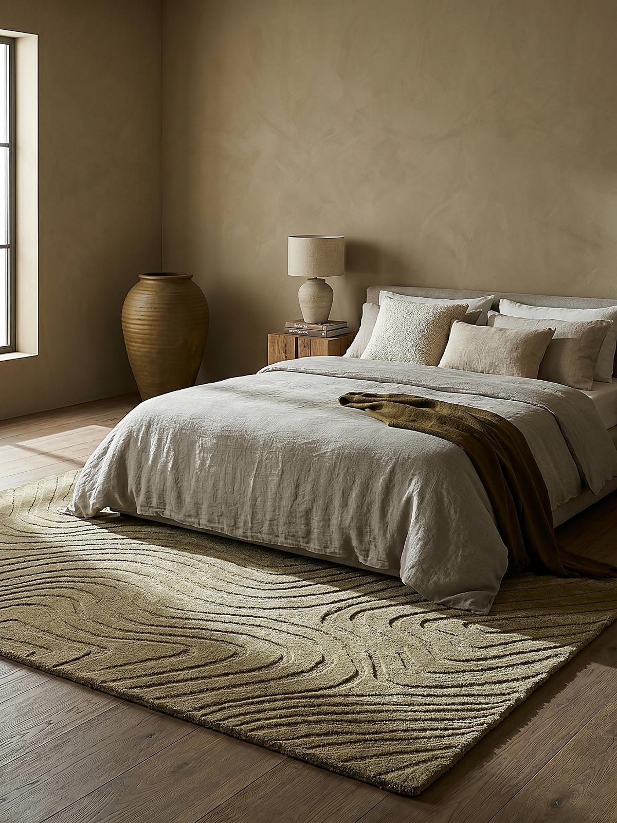 WOLLTEPPICH LEVEN, abstrakt, Olivegrün, 120 x 170 cm - Grün, Textil (170/120cm) - KADIMA DESIGN