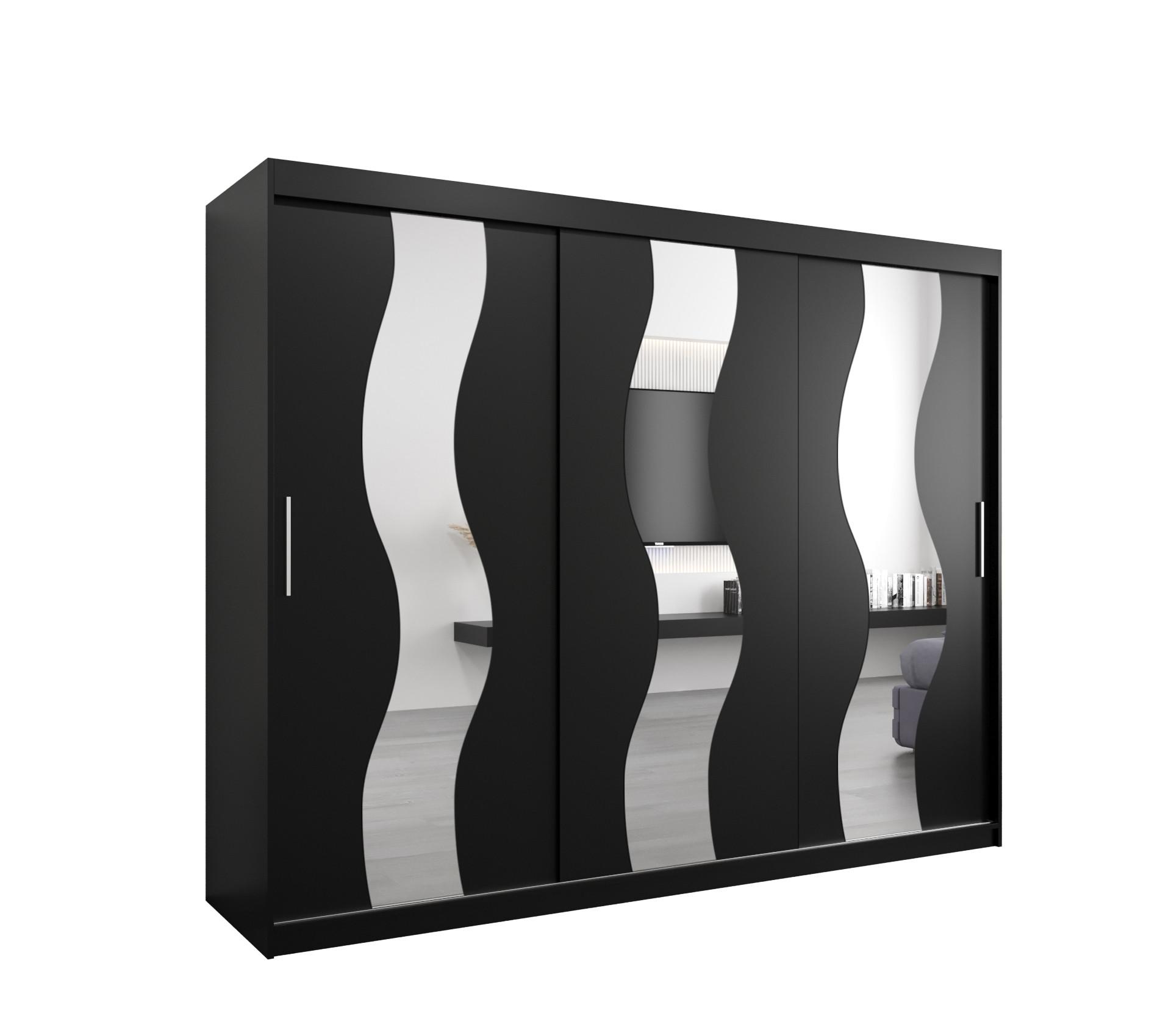 SCHWEBETÜRENSCHRANK 200/250/62 3-türig - Silberfarben/Schwarz, Holz/Kunststoff (250/200/62cm) - MÖBEL KRYSPOL