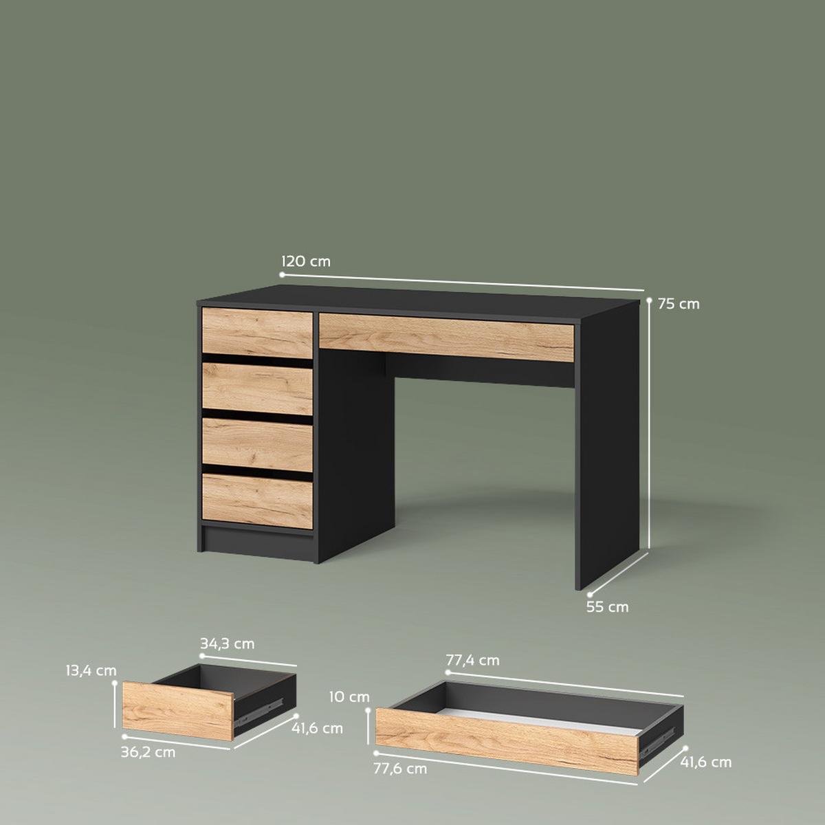 SCHMINKTISCH Imola Anthrazit/Goldkraft Eiche ohne Spiegel - Honigeiche/Anthrazit, Holzwerkstoff (55/120/75cm) - Livinity®