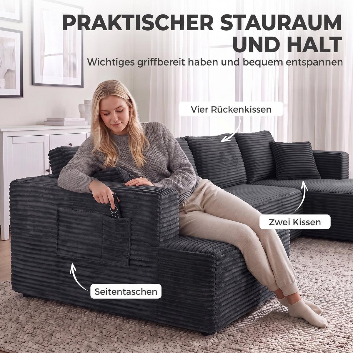 ECKSOFA 3er Set Polyester Grau - Dunkelgrau, Textil (152/369cm) - HOMCOM