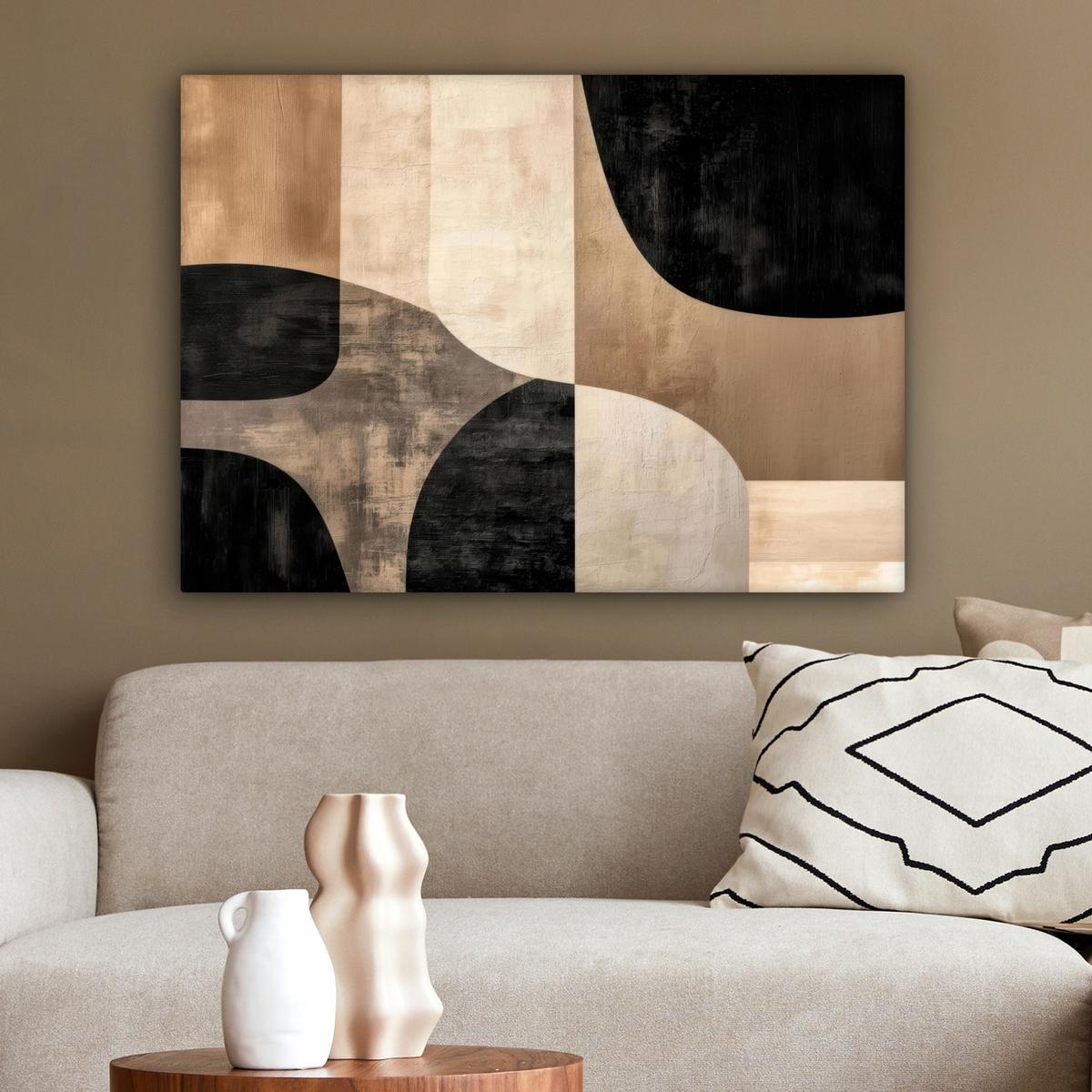 LEINWANDBILD Abstrakt - Flugzeuge - Schwarz - Rund Wandbilder 80x60 cm - Beige, Textil (80/60cm) - MuchoWow