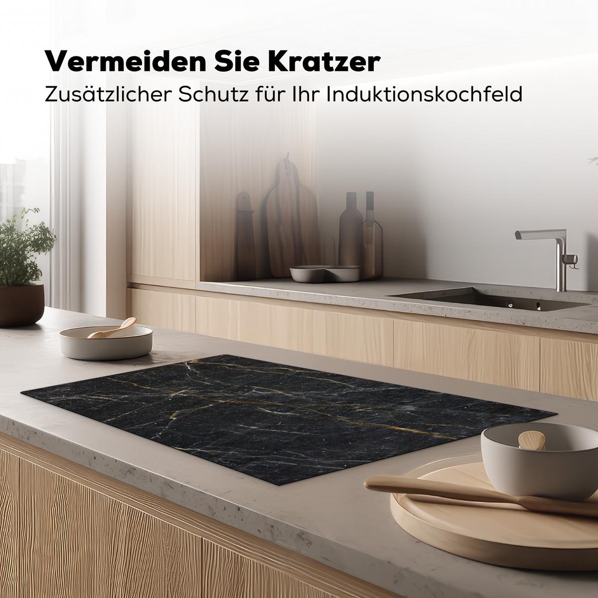 HERDABDECKPLATTE Marmor - Schwarz - Gold - Grau - Marmorstruktur Induktionsmatte 83x51 cm - Goldfarben, Kunststoff (83/51.5/0.2cm) - MuchoWow