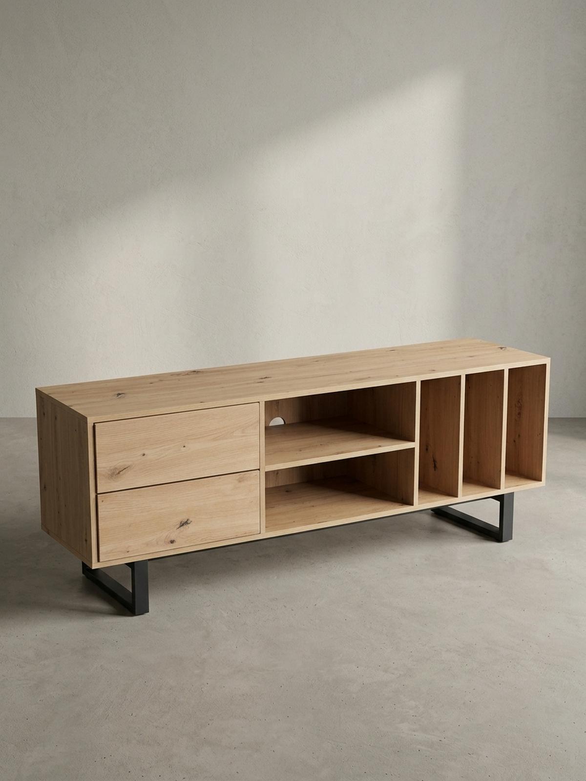 TV-LOWBOARD mit Eiche-Dekor, Schubladen und offenes Regal, modern, Braun 150x40x55 cm - Schwarz/Braun, Holzwerkstoff/Metall (150/55/40cm) - KADIMA DESIGN