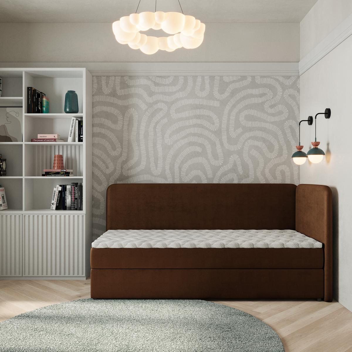 BOXBETT GINA 100x200 cm mit Matratze und Topper, H2+H3 - Braun - Braun, Holz (100/200cm) - MASSENO
